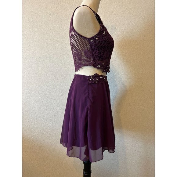 Women's Purple 2‎ PIece Rhinestone Lace  Dress Homecoming Party Size 7 - Picture 5 of 16
